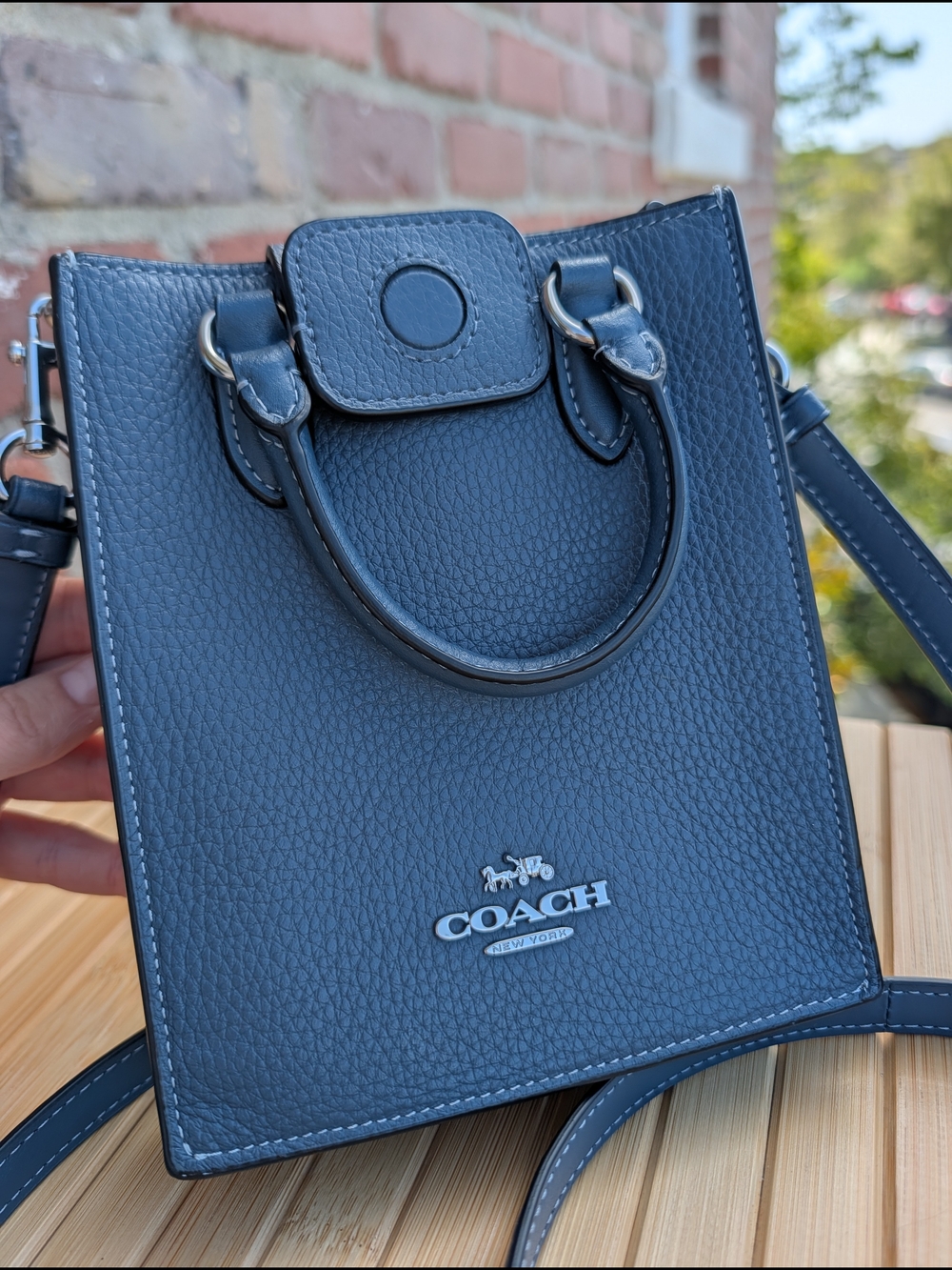 Authentic Coach Mini Cashin Tote Crossbody Bag Blue Pebbled Leather Suede - Picture 14 of 15